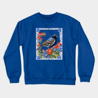 A Lark Bunting Surrounded by Colorado Blue Columbine Border Cut Out Crewneck Sweatshirt